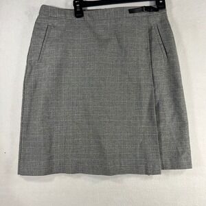 LL Bean Classic Fit Plaid Knee Length Skirt Women's Size 12 Reg Gray Belt Detail